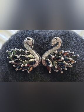 Elegant Black Swan Stud Earrings with Brilliant CZ Stones